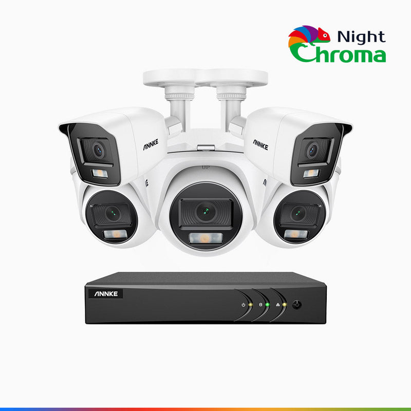 NightChroma<sup>TM</sup> NAK200 - 1080P 8 Channel Wired CCTV System with 2 Bullet & 3 Turret Cameras, Acme Colour Night Vision, f/1.0 Super Aperture, 0.001 Lux, 121° FoV, Active Alignment