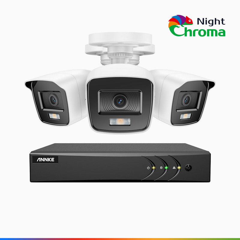 NightChroma<sup>TM</sup> NAK200 - 1080P 8 Channel 3 Camera Wired CCTV System, Acme Color Night Vision, f/1.0 Super Aperture, 0.001 Lux, 121° FoV, Active Alignment