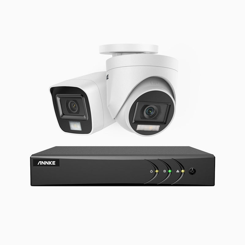 ADLK200 - 1080P 8 Channel Wired Security System with 1 Bullet & 1 Turret Cameras, Color & IR Night Vision, 4-in-1 Output Signal, Built-in Microphone, IP67 Weatherproof