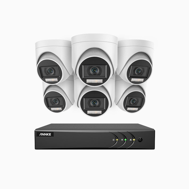 ADLK200 - 1080P 8 Channel 6 Dual Light Cameras Wired Security System, Color & IR Night Vision, 4-in-1 Output Signal, Built-in Microphone, IP67 Weatherproof