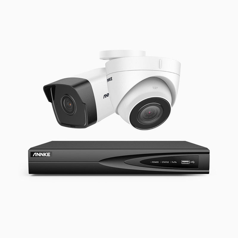 H500 - 5MP 4 Channel PoE Security System with 1 Bullet & 1 Turret Cameras, EXIR 2.0 Night Vision, Built-in Mic & SD Card Slot, Works with Alexa , IP67