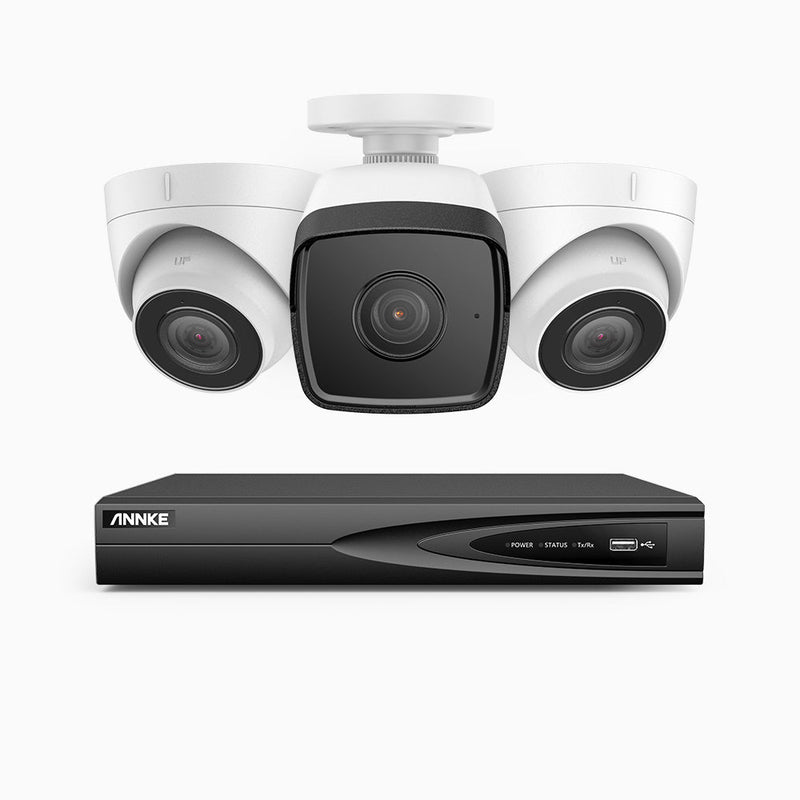 H500 - 5MP 4 Channel PoE Security System with 1 Bullet & 2 Turret Cameras, EXIR 2.0 Night Vision, Built-in Mic & SD Card Slot, Works with Alexa , IP67