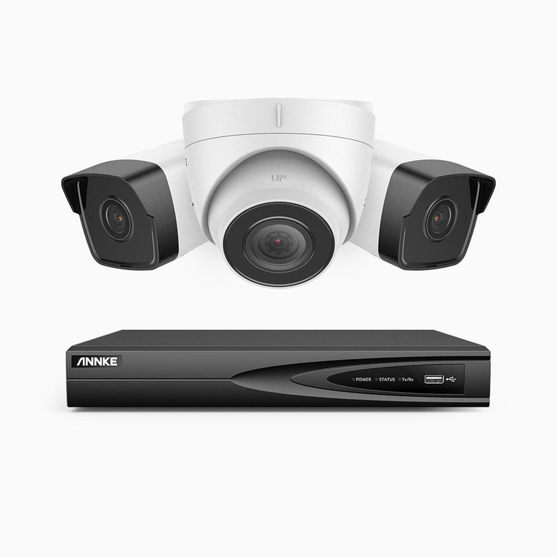 H500 - 5MP 4 Channel PoE Security System with 2 Bullet & 1 Turret Cameras, EXIR 2.0 Night Vision, Built-in Mic & SD Card Slot, Works with Alexa , IP67