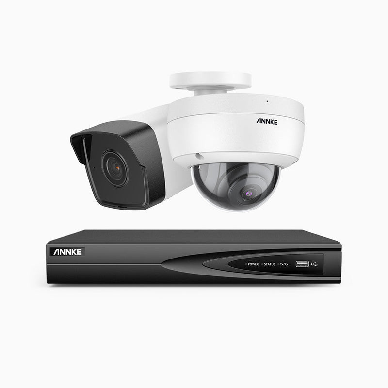 H500 - 5MP 4 Channel PoE Security System with 1 Bullet & 1 Dome Cameras, EXIR 2.0 Night Vision, Built-in Mic & SD Card Slot, Works with Alexa , IP67