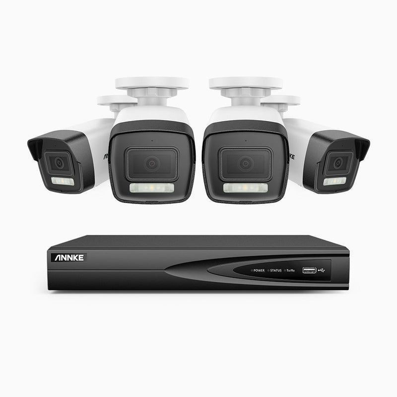 AH500 - 3K 4 Channel 4 Camera PoE Security System, Color & IR Night Vision, 3072*1728 Resolution, f/1.6 Aperture (0.005 Lux), Human & Vehicle Detection, Built-in Microphone, IP67