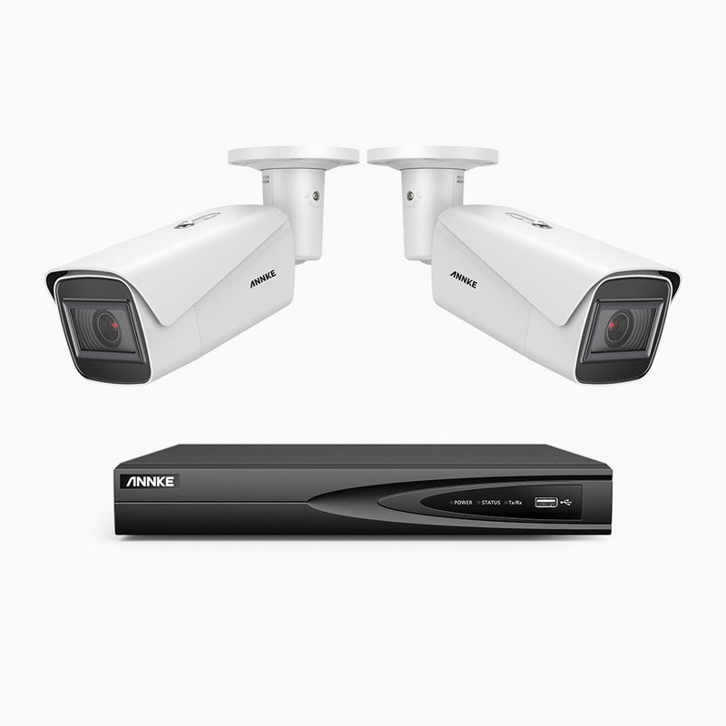 HZ800 - 4K 4 Channel PoE System with 2 pcs Optical Zoom Security Cameras, 1/2.5