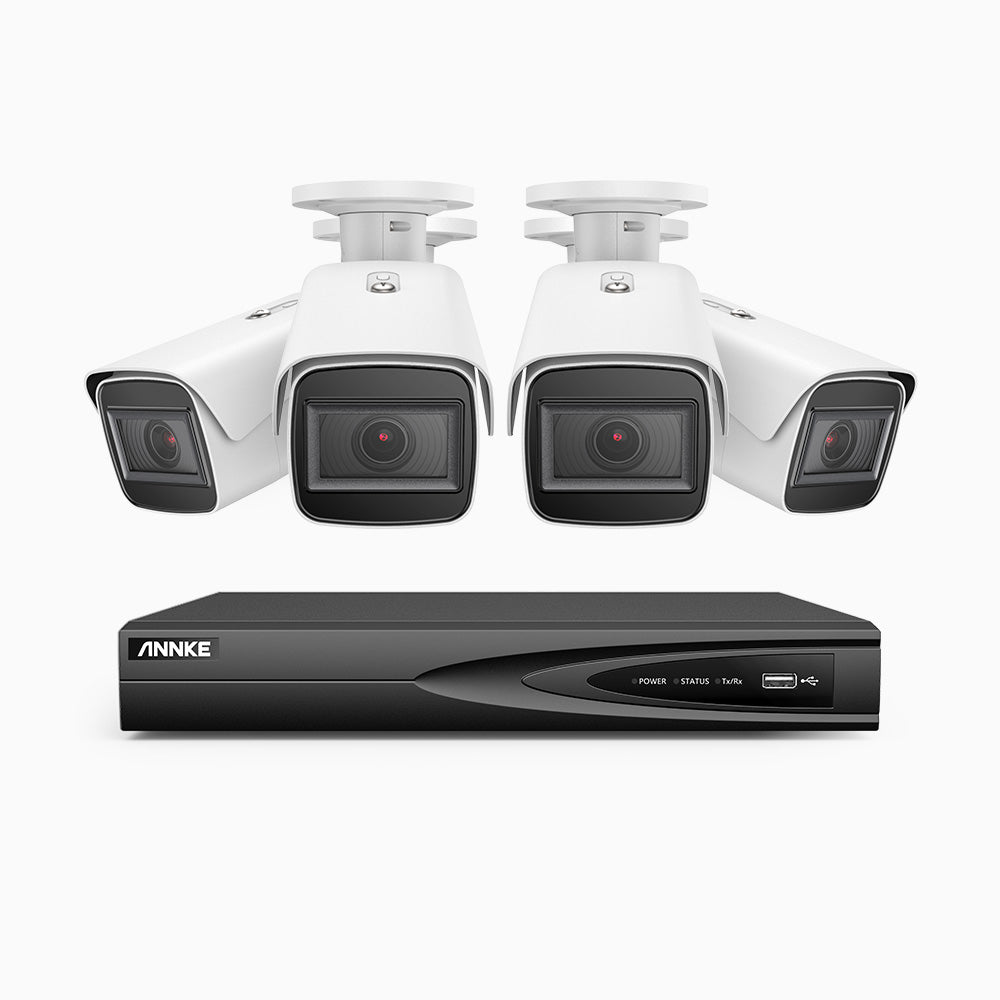 HZ800 - 4K 4 Channel PoE System with 4 pcs Optical Zoom Security Cameras, 1/2.5" Sony STARVIS Sensor, 2.8-12 mm Lens, 164 ft Color Night Vision, Face Detection & Behavior Analysis