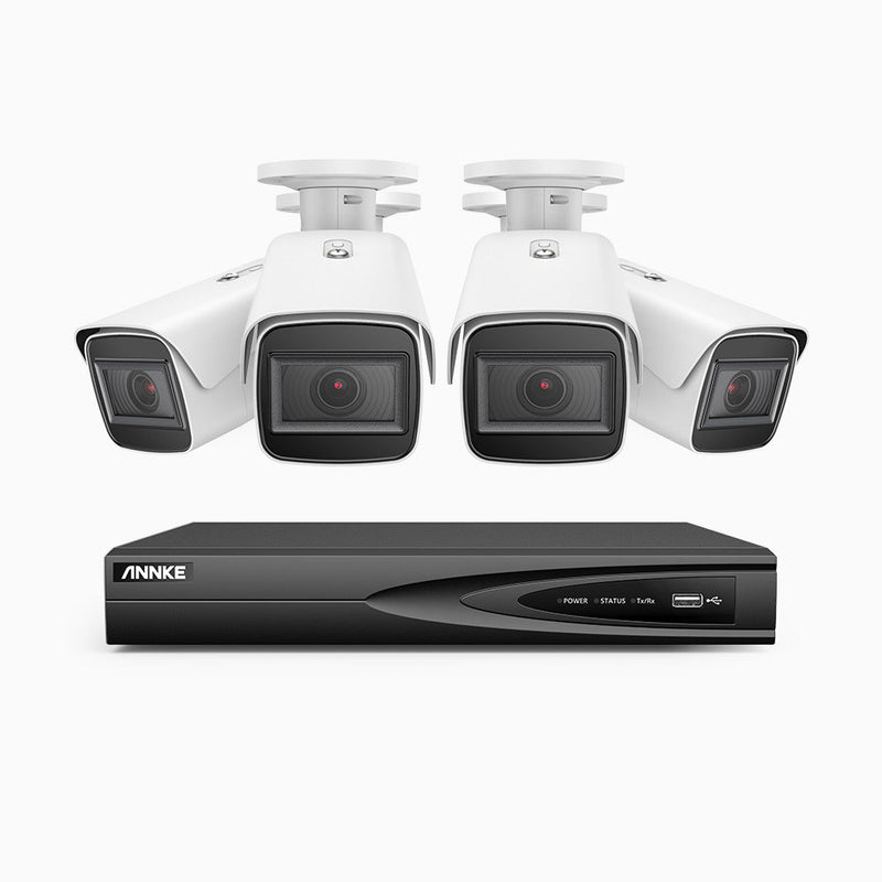 HZ800 - 4K 4 Channel PoE System with 4 pcs Optical Zoom Security Cameras, 1/2.5