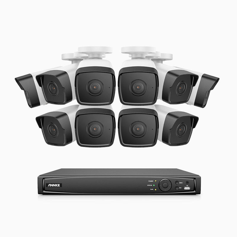 H500 - 5MP 16 Channel 10 Cameras PoE Security System, EXIR 2.0 Night Vision, Built-in Mic & SD Card Slot, IP67, Works with Alexa