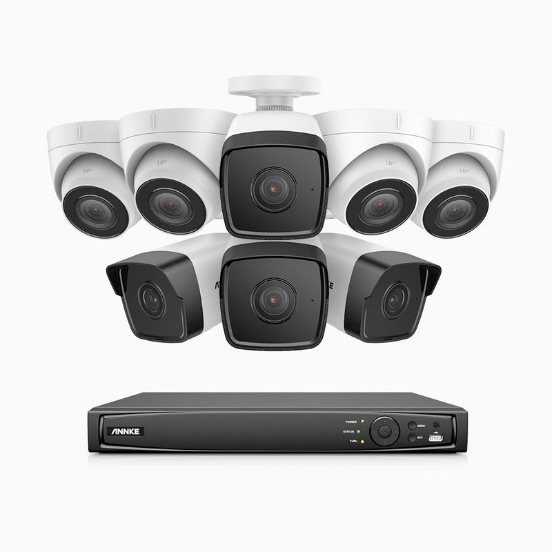 H500 - 5MP 16 Channel PoE Security System with 4 Bullet & 4 Turret Cameras, EXIR 2.0 Night Vision, Built-in Mic & SD Card Slot, Works with Alexa , IP67