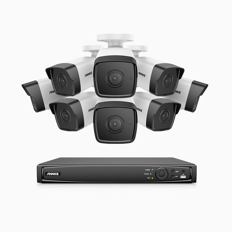 H500 - 5MP 16 Channel 8 Cameras PoE Security System, EXIR 2.0 Night Vision, Built-in Microphone & SD Card Slot, IP67, Works with Alexa