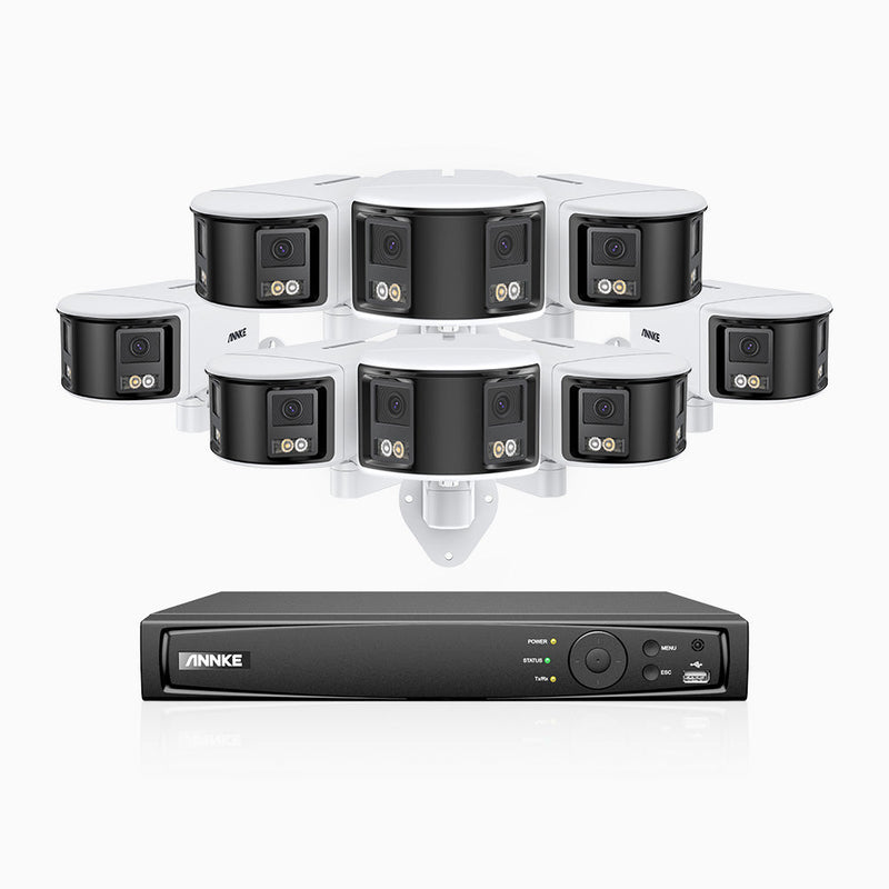 FDH600 - 16 Channel PoE Security System with 8 Dual Lens Cameras, 6MP Resolution, 180° Ultra Wide Angle, f/1.2 Super Aperture, Built-in Microphone, Active Siren & Alarm, Human & Vehicle Detection, 2-Way Audio