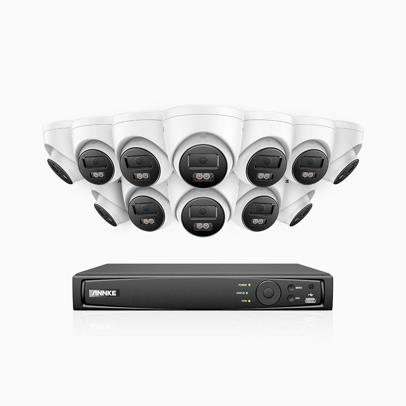 AH500 - 3K 16 Channel 12 Camera PoE Security System, Color & IR Night Vision, 3072*1728 Resolution, f/1.6 Aperture (0.005 Lux), Human & Vehicle Detection, Built-in Microphone, IP67