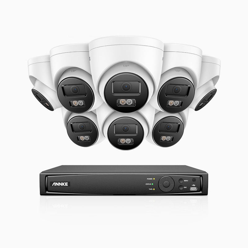 AH500 - 3K 16 Channel 8 Camera PoE Security System, Color & IR Night Vision, 3072*1728 Resolution, f/1.6 Aperture (0.005 Lux), Human & Vehicle Detection, Built-in Microphone, IP67