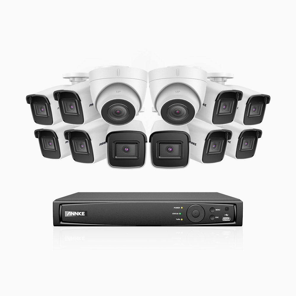 H800 - 4K 16 Channel PoE Security System with 10 Bullet & 2 Turret Cameras, Human & Vehicle Detection, EXIR 2.0 Night Vision, 123° FoV, Built-in Mic, RTSP Supported