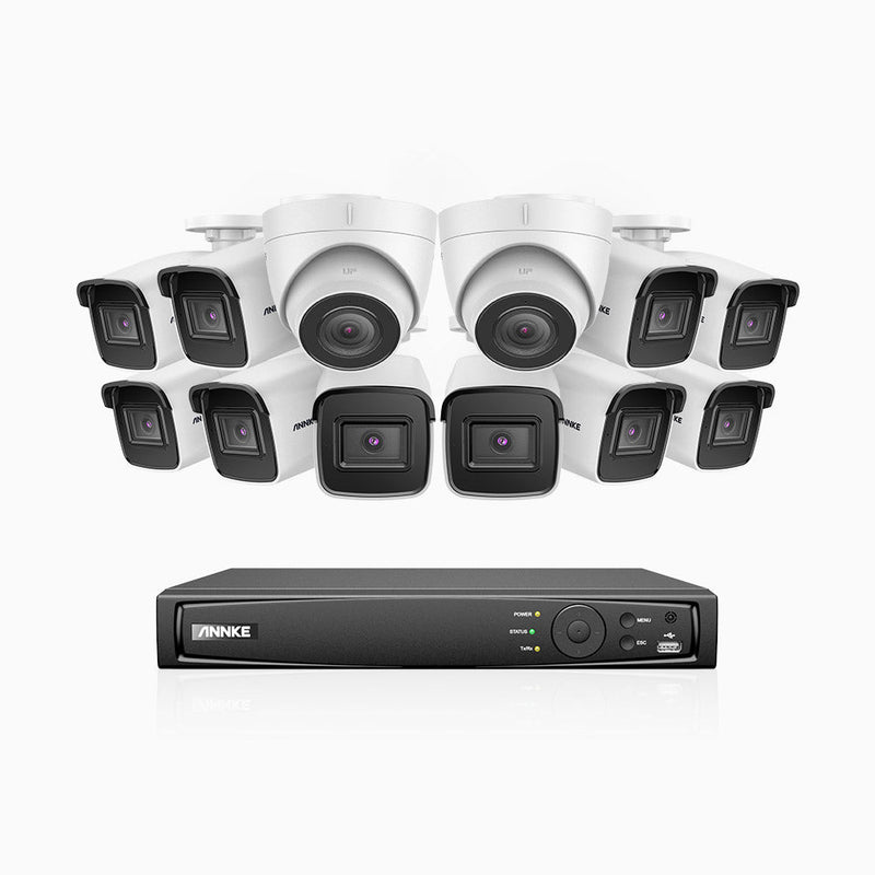 H800 - 4K 16 Channel PoE Security System with 10 Bullet & 2 Turret Cameras, Human & Vehicle Detection, EXIR 2.0 Night Vision, 123° FoV, Built-in Mic, RTSP Supported