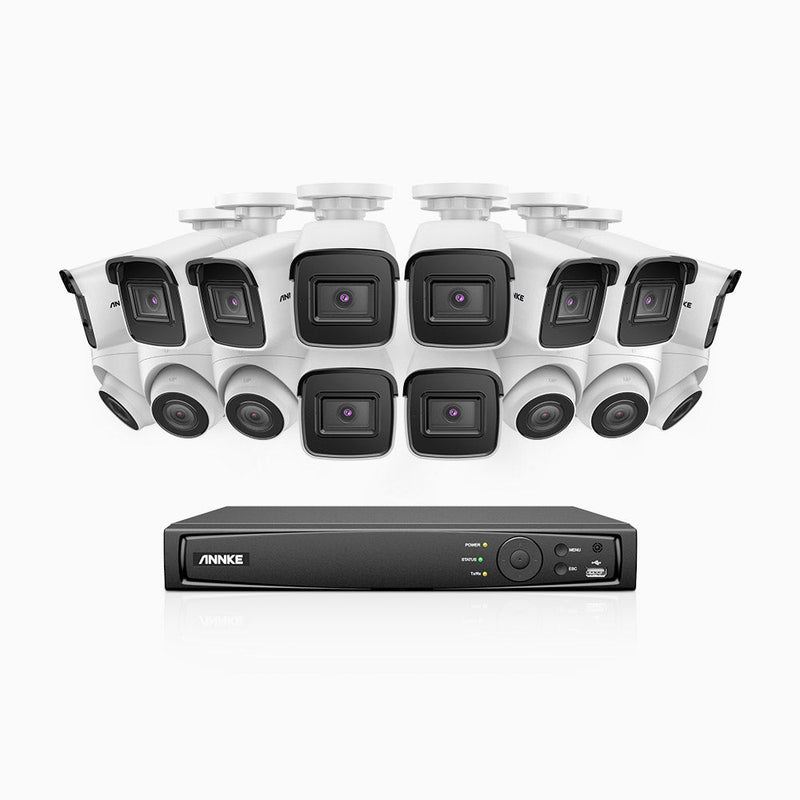 H800 - 4K 16 Channel PoE Security System with 10 Bullet & 6 Turret Cameras, Human & Vehicle Detection, EXIR 2.0 Night Vision, 123° FoV, Built-in Mic, RTSP Supported