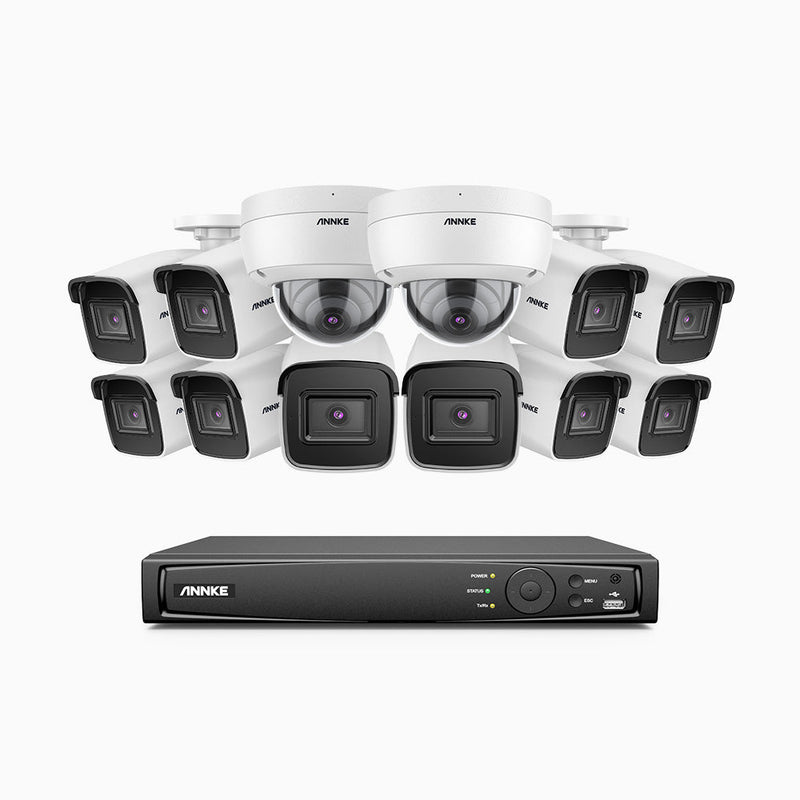 H800 - 4K 16 Channel PoE Security System with 10 Bullet & 2 Dome (IK10) Cameras, Vandal-Resistant, Human & Vehicle Detection, EXIR 2.0 Night Vision, 123° FoV, Built-in Mic, RTSP Supported