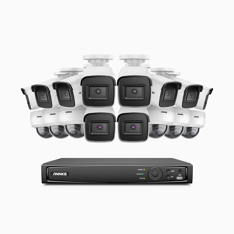 H800 - 4K 16 Channel PoE Security System with 10 Bullet & 6 Dome (IK10) Cameras, Vandal-Resistant, Human & Vehicle Detection, EXIR 2.0 Night Vision, 123° FoV, Built-in Mic, RTSP Supported