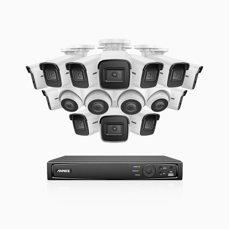 H800 - 4K 16 Channel PoE Security System with 12 Bullet & 4 Turret Cameras, Human & Vehicle Detection, EXIR 2.0 Night Vision, 123° FoV, Built-in Mic, RTSP Supported