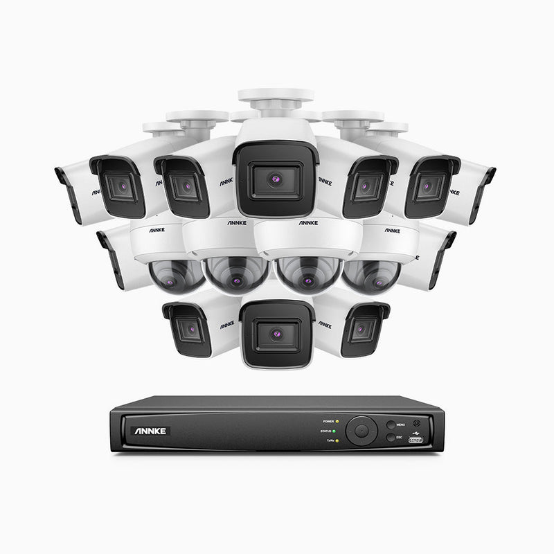 H800 - 4K 16 Channel PoE Security System with 12 Bullet & 4 Dome (IK10) Cameras, Vandal-Resistant, Human & Vehicle Detection, EXIR 2.0 Night Vision, 123° FoV, Built-in Mic, RTSP Supported