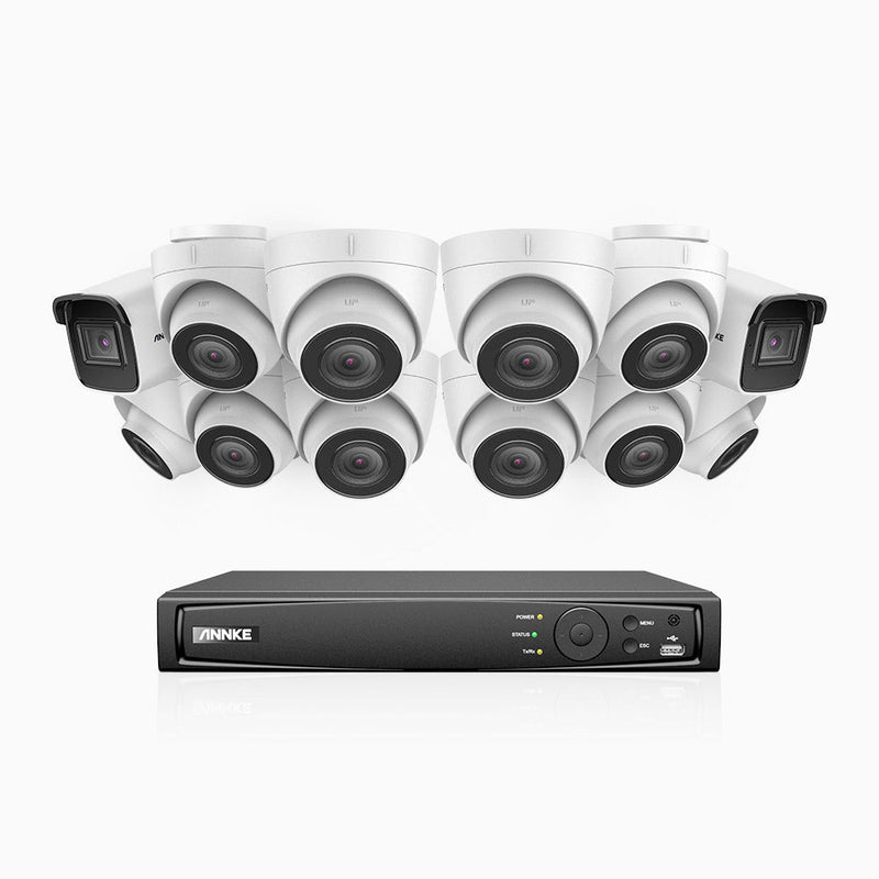 H800 - 4K 16 Channel PoE Security System with 2 Bullet & 10 Turret Cameras, Human & Vehicle Detection, EXIR 2.0 Night Vision, 123° FoV, Built-in Mic, RTSP Supported