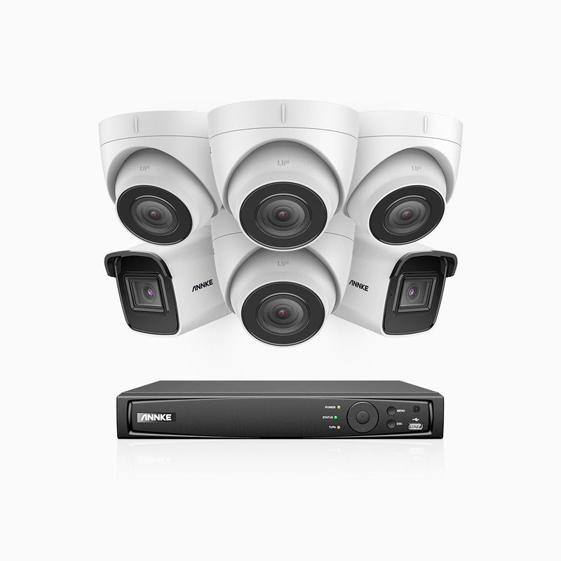 H800 - 4K 16 Channel PoE Security System with 2 Bullet & 4 Turret Cameras, Human & Vehicle Detection, EXIR 2.0 Night Vision, 123° FoV, Built-in Mic, RTSP Supported