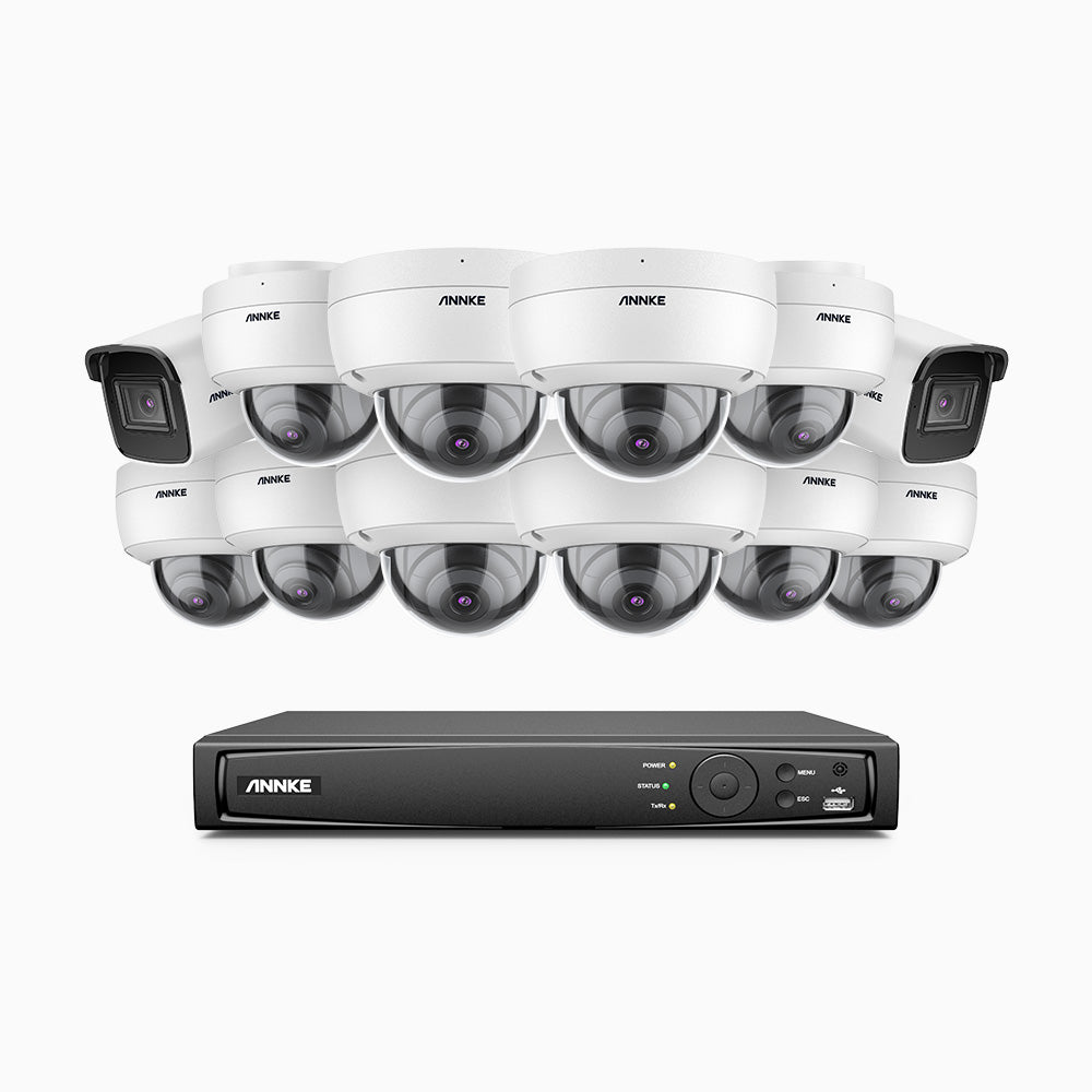 H800 - 4K 16 Channel PoE Security System with 2 Bullet & 10 Dome (IK10) Cameras, Vandal-Resistant, Human & Vehicle Detection, EXIR 2.0 Night Vision, 123° FoV, Built-in Mic, RTSP Supported