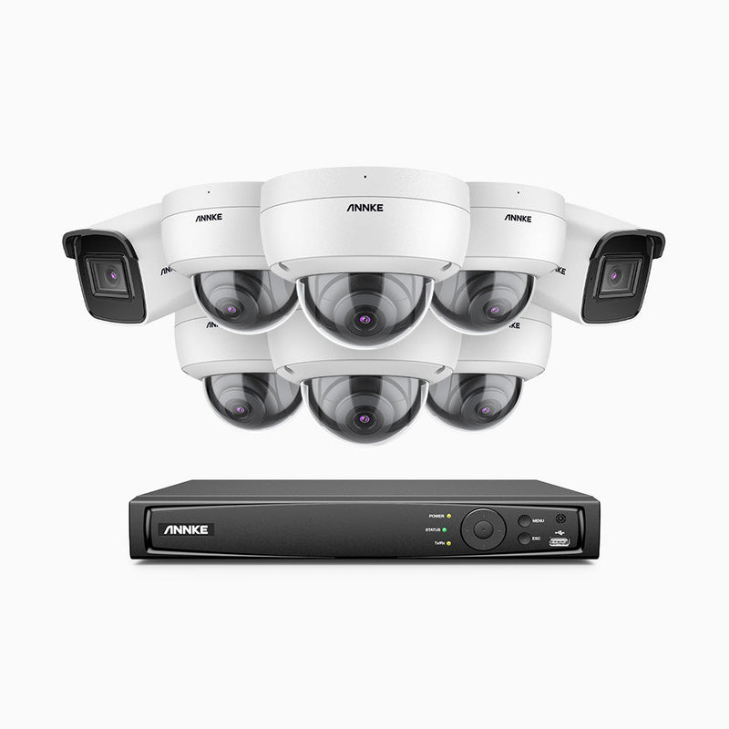 H800 - 4K 16 Channel PoE Security System with 2 Bullet & 6 Dome (IK10) Cameras, Vandal-Resistant, Human & Vehicle Detection, EXIR 2.0 Night Vision, 123° FoV, Built-in Mic, RTSP Supported