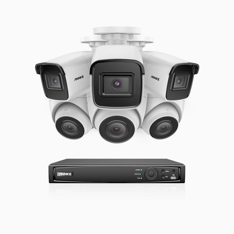 H800 - 4K 16 Channel PoE Security System with 3 Bullet & 3 Turret Cameras, Human & Vehicle Detection, EXIR 2.0 Night Vision, 123° FoV, Built-in Mic, RTSP Supported
