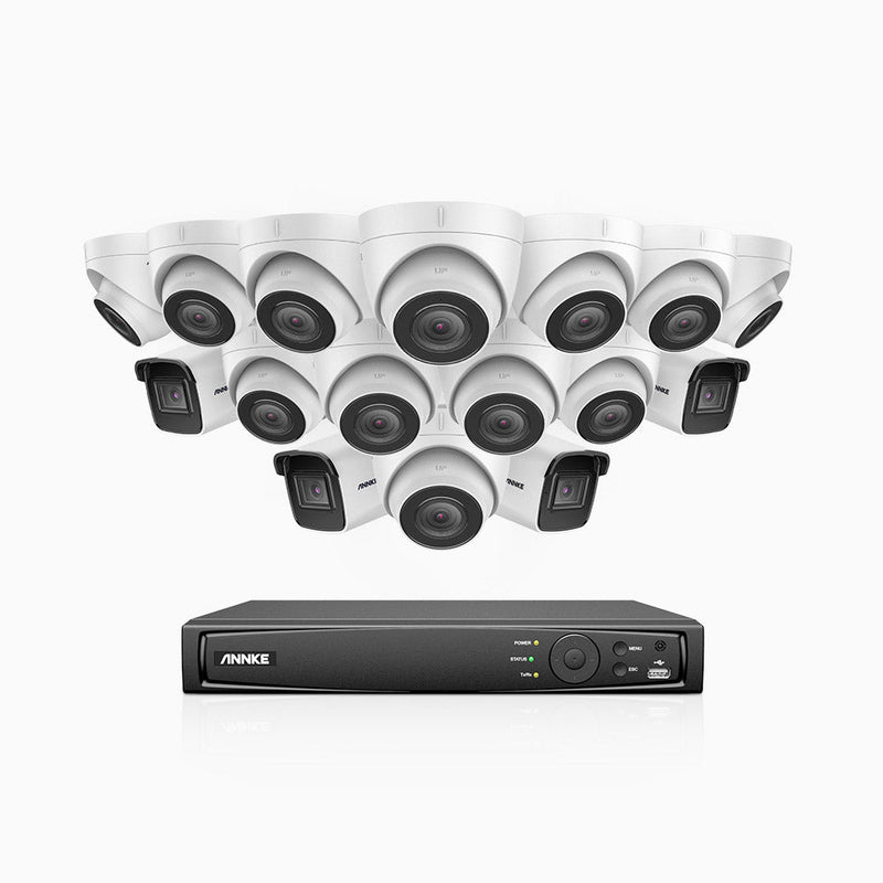 H800 - 4K 16 Channel PoE Security System with 4 Bullet & 12 Turret Cameras, Human & Vehicle Detection, EXIR 2.0 Night Vision, 123° FoV, Built-in Mic, RTSP Supported