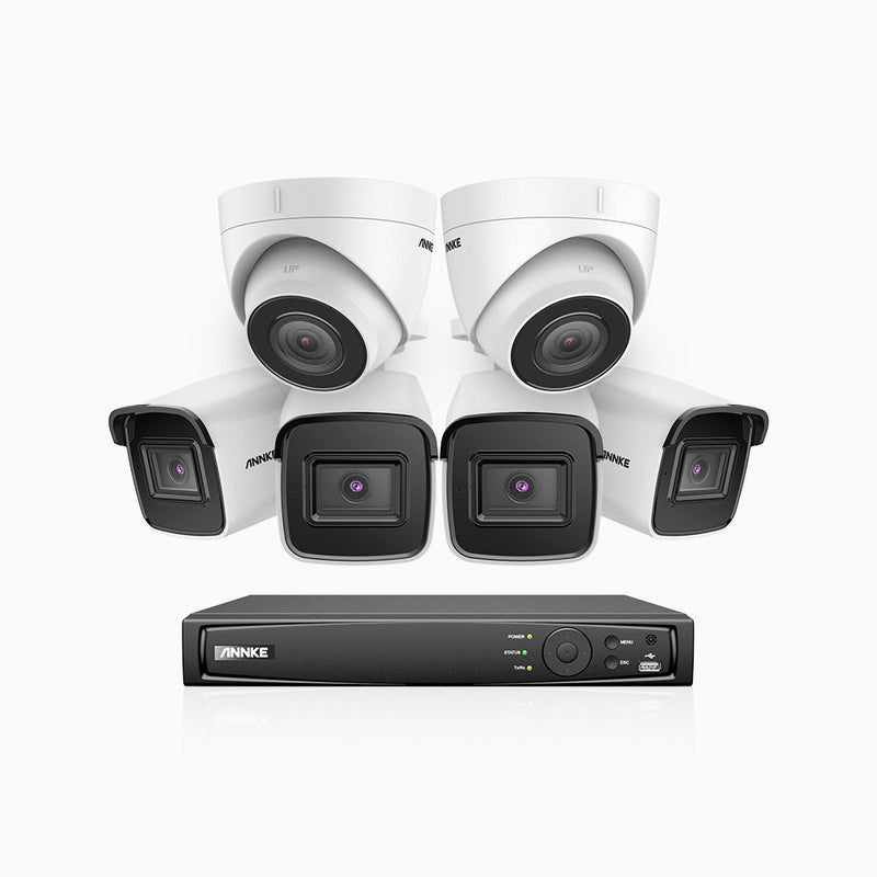 H800 - 4K 16 Channel PoE Security System with 4 Bullet & 2 Turret Cameras, Human & Vehicle Detection, EXIR 2.0 Night Vision, 123° FoV, Built-in Mic, RTSP Supported