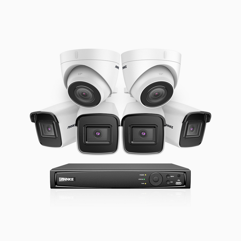 H800 - 4K 8 Channel PoE Security System with 4 Bullet & 2 Turret Cameras, Human & Vehicle Detection, EXIR 2.0 Night Vision, 123° FoV, Built-in Mic, RTSP Supported