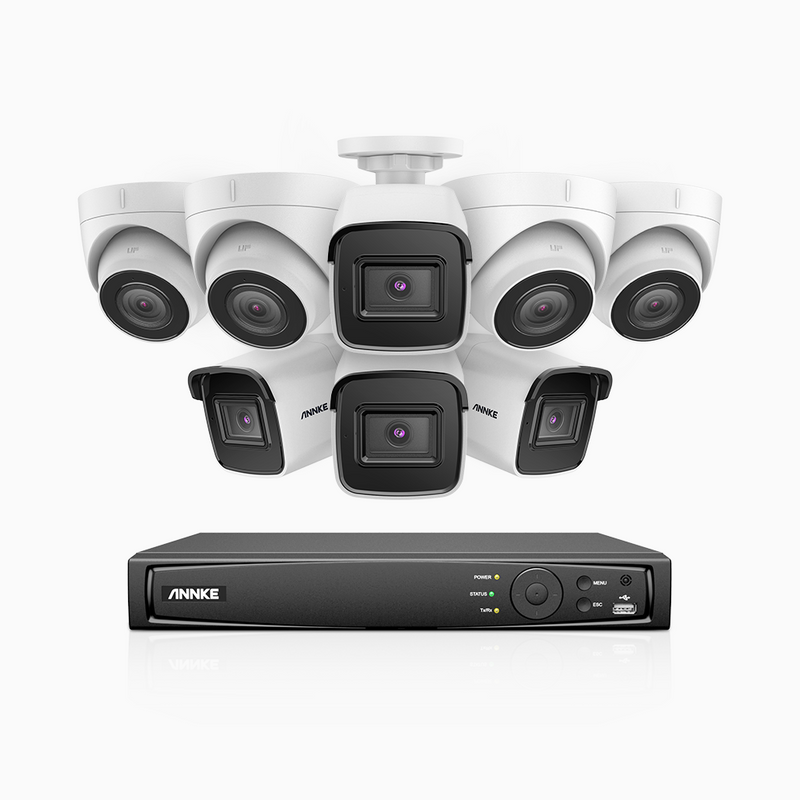 H800 - 4K 16 Channel PoE Security System with 4 Bullet & 4 Turret Cameras, Human & Vehicle Detection, EXIR 2.0 Night Vision, 123° FoV, Built-in Mic, RTSP Supported