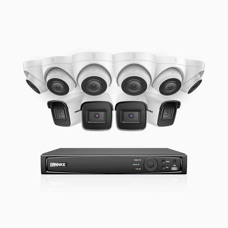 H800 - 4K 16 Channel PoE Security System with 4 Bullet & 6 Turret Cameras, Human & Vehicle Detection, EXIR 2.0 Night Vision, 123° FoV, Built-in Mic, RTSP Supported