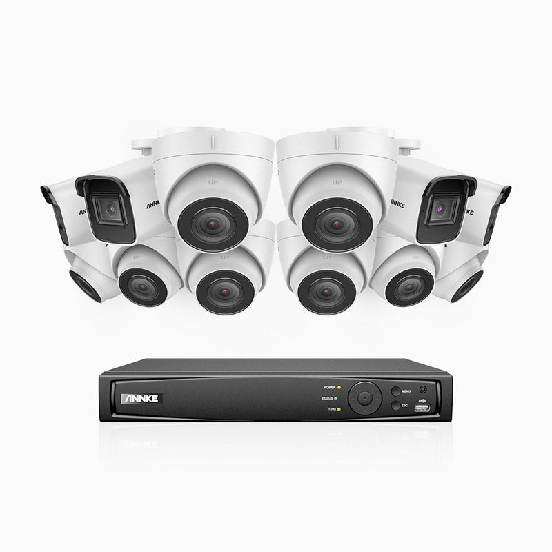 H800 - 4K 16 Channel PoE Security System with 4 Bullet & 8 Turret Cameras, Human & Vehicle Detection, EXIR 2.0 Night Vision, 123° FoV, Built-in Mic, RTSP Supported