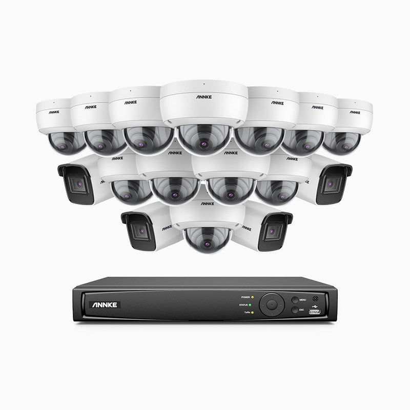 H800 - 4K 16 Channel PoE Security System with 4 Bullet & 12 Dome (IK10) Cameras, Vandal-Resistant, Human & Vehicle Detection, EXIR 2.0 Night Vision, 123° FoV, Built-in Mic, RTSP Supported
