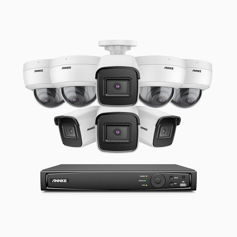 H800 - 4K 16 Channel PoE Security System with 4 Bullet & 4 Dome (IK10) Cameras, Vandal-Resistant, Human & Vehicle Detection, EXIR 2.0 Night Vision, 123° FoV, Built-in Mic, RTSP Supported
