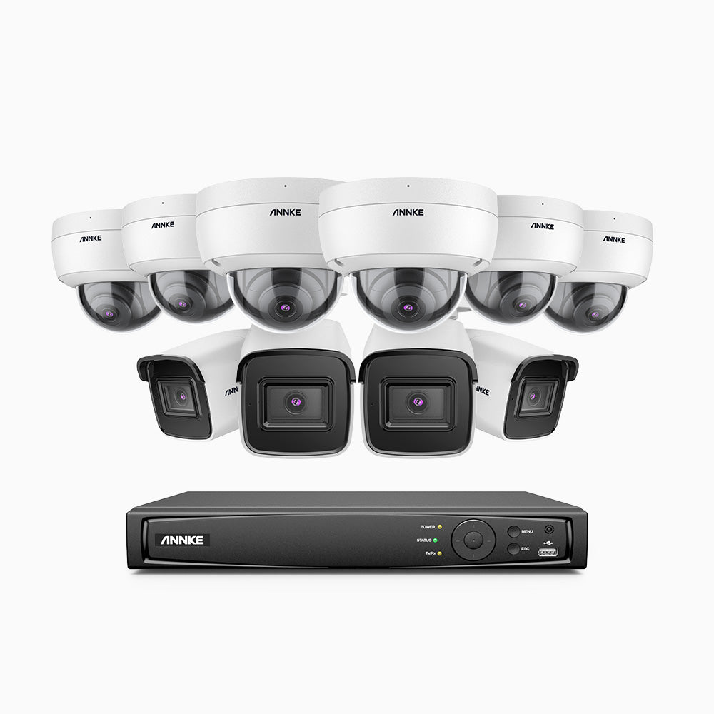 H800 - 4K 16 Channel PoE Security System with 4 Bullet & 6 Dome (IK10) Cameras, Vandal-Resistant, Human & Vehicle Detection, EXIR 2.0 Night Vision, 123° FoV, Built-in Mic, RTSP Supported