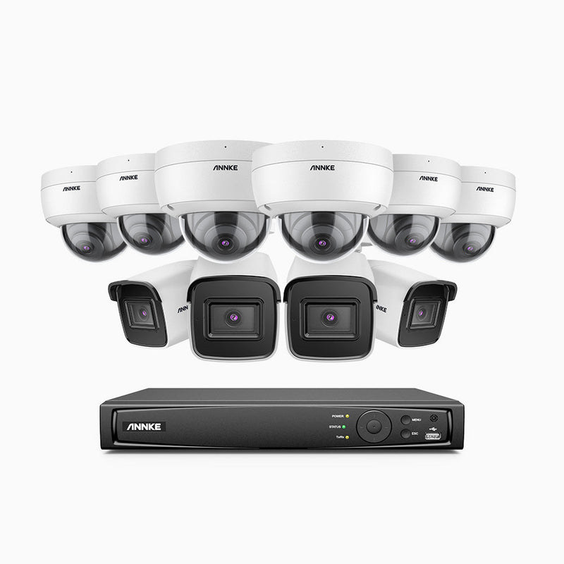 H800 - 4K 16 Channel PoE Security System with 4 Bullet & 6 Dome (IK10) Cameras, Vandal-Resistant, Human & Vehicle Detection, EXIR 2.0 Night Vision, 123° FoV, Built-in Mic, RTSP Supported