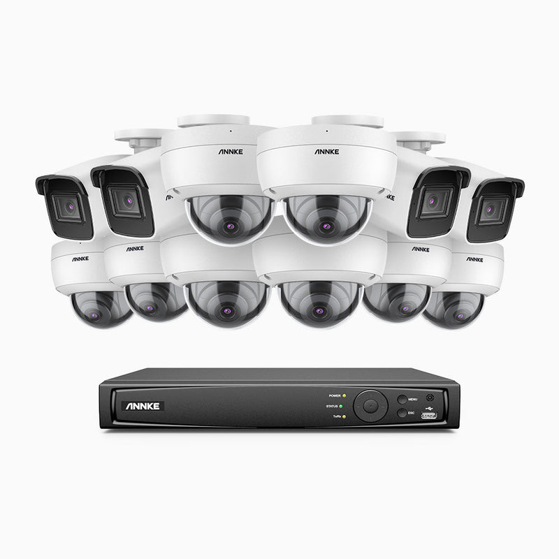 H800 - 4K 16 Channel PoE Security System with 4 Bullet & 8 Dome (IK10) Cameras, Vandal-Resistant, Human & Vehicle Detection, EXIR 2.0 Night Vision, 123° FoV, Built-in Mic, RTSP Supported