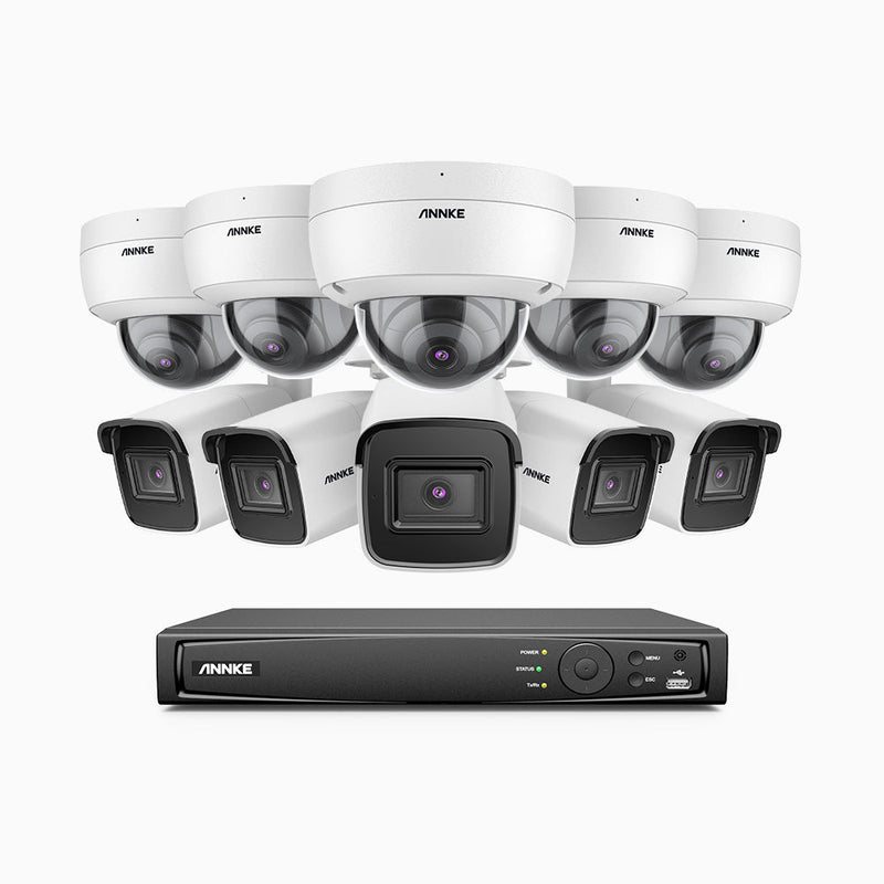 H800 - 4K 16 Channel PoE Security System with 5 Bullet & 5 Dome (IK10) Cameras, Vandal-Resistant, Human & Vehicle Detection, EXIR 2.0 Night Vision, 123° FoV, Built-in Mic, RTSP Supported