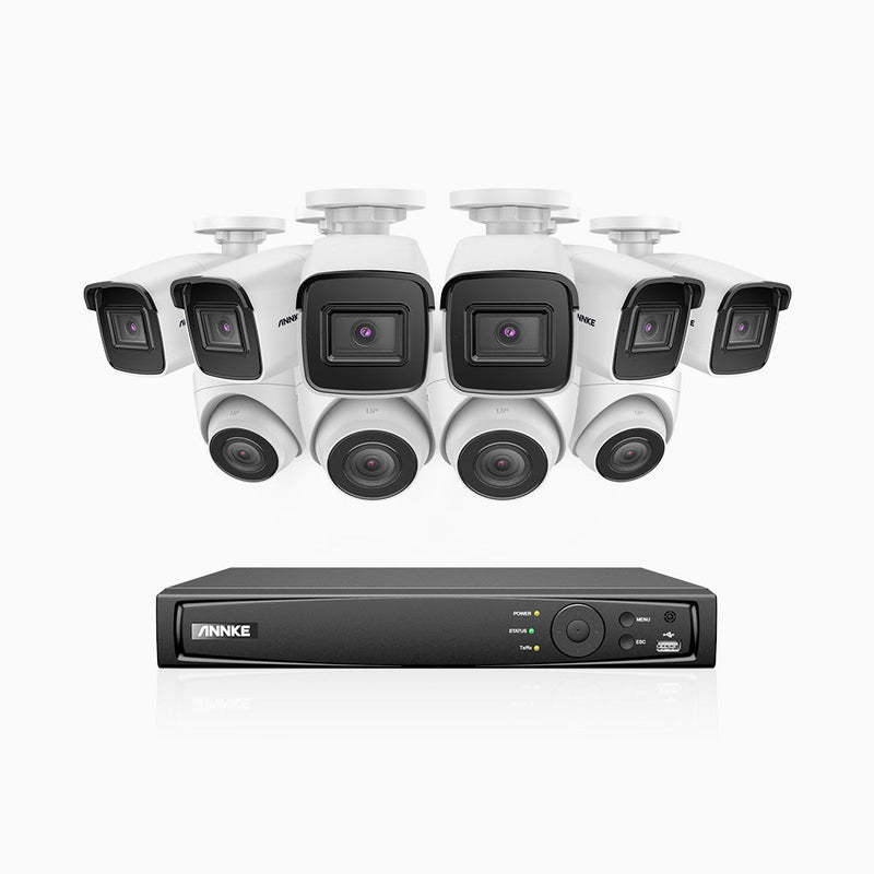 H800 - 4K 16 Channel PoE Security System with 6 Bullet & 4 Turret Cameras, Human & Vehicle Detection, EXIR 2.0 Night Vision, 123° FoV, Built-in Mic, RTSP Supported
