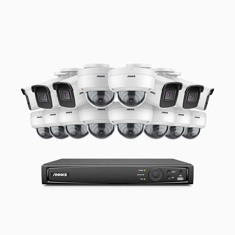 H800 - 4K 16 Channel PoE Security System with 6 Bullet & 10 Dome (IK10) Cameras, Vandal-Resistant, Human & Vehicle Detection, EXIR 2.0 Night Vision, 123° FoV, Built-in Mic, RTSP Supported