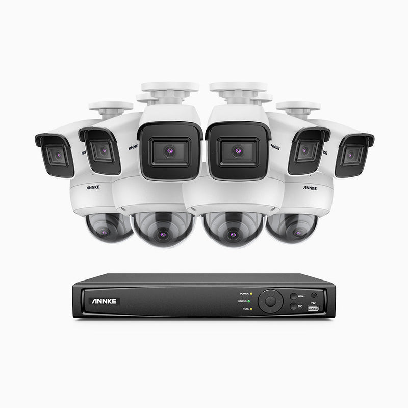H800 - 4K 16 Channel PoE Security System with 6 Bullet & 4 Dome (IK10) Cameras, Vandal-Resistant, Human & Vehicle Detection, EXIR 2.0 Night Vision, 123° FoV, Built-in Mic, RTSP Supported