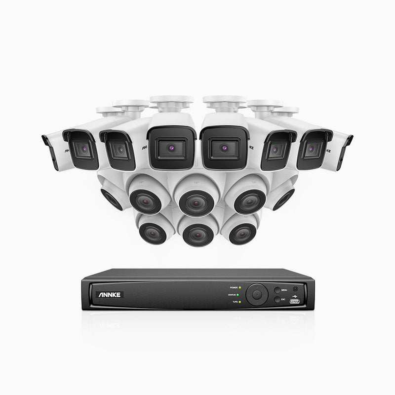 H800 - 4K 16 Channel PoE Security System with 8 Bullet & 8 Turret Cameras, Human & Vehicle Detection, EXIR 2.0 Night Vision, 123° FoV, Built-in Mic, RTSP Supported