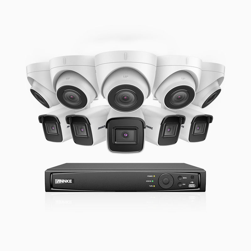H800 - 4K 16 Channel PoE Security System with 5 Bullet & 5 Turret Cameras, Human & Vehicle Detection, EXIR 2.0 Night Vision, 123° FoV, Built-in Mic, RTSP Supported