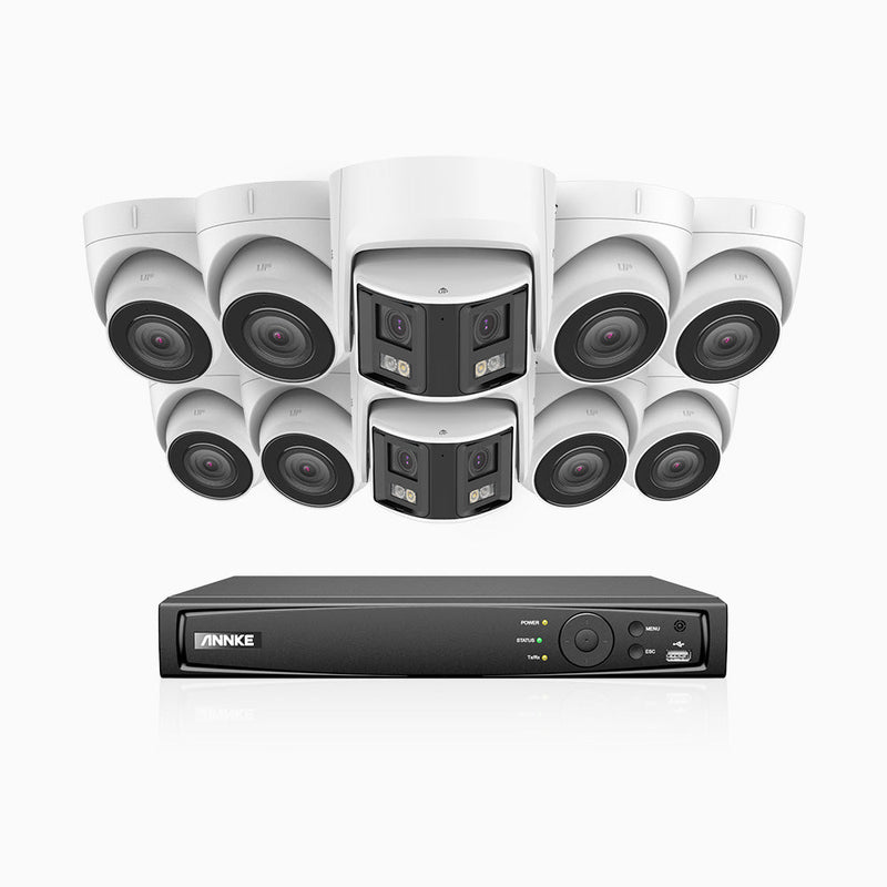 HDCK680 - 16 Channel PoE NVR Security System with Eight 4K Cameras & Two 6MP Dual Lens Panoramic Camera (180° Ultra Wide Angle), Human & Vehicle Detection, Built-in Microphone, Two-Way Audio