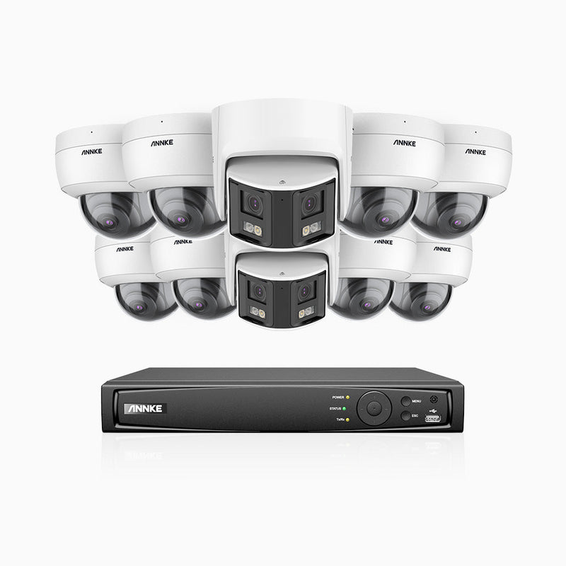 HDCK680 - 16 Channel PoE NVR Security System with Eight 4K Cameras & Two 6MP Dual Lens Panoramic Camera (180° Ultra Wide Angle), Human & Vehicle Detection, Built-in Microphone, Two-Way Audio