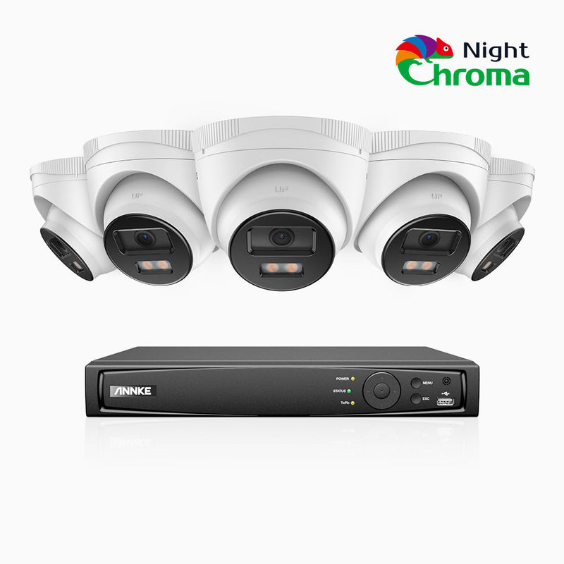 NightChroma<sup>TM</sup> NCK400 - 4MP 8 Channel 5 Camera PoE Security System, Acme Color Night Vision, f/1.0 Super Aperture, Active Alignment , Built-in Microphone